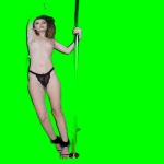 Topless young girl in sexy thongs performs a mixed reality pole dance.